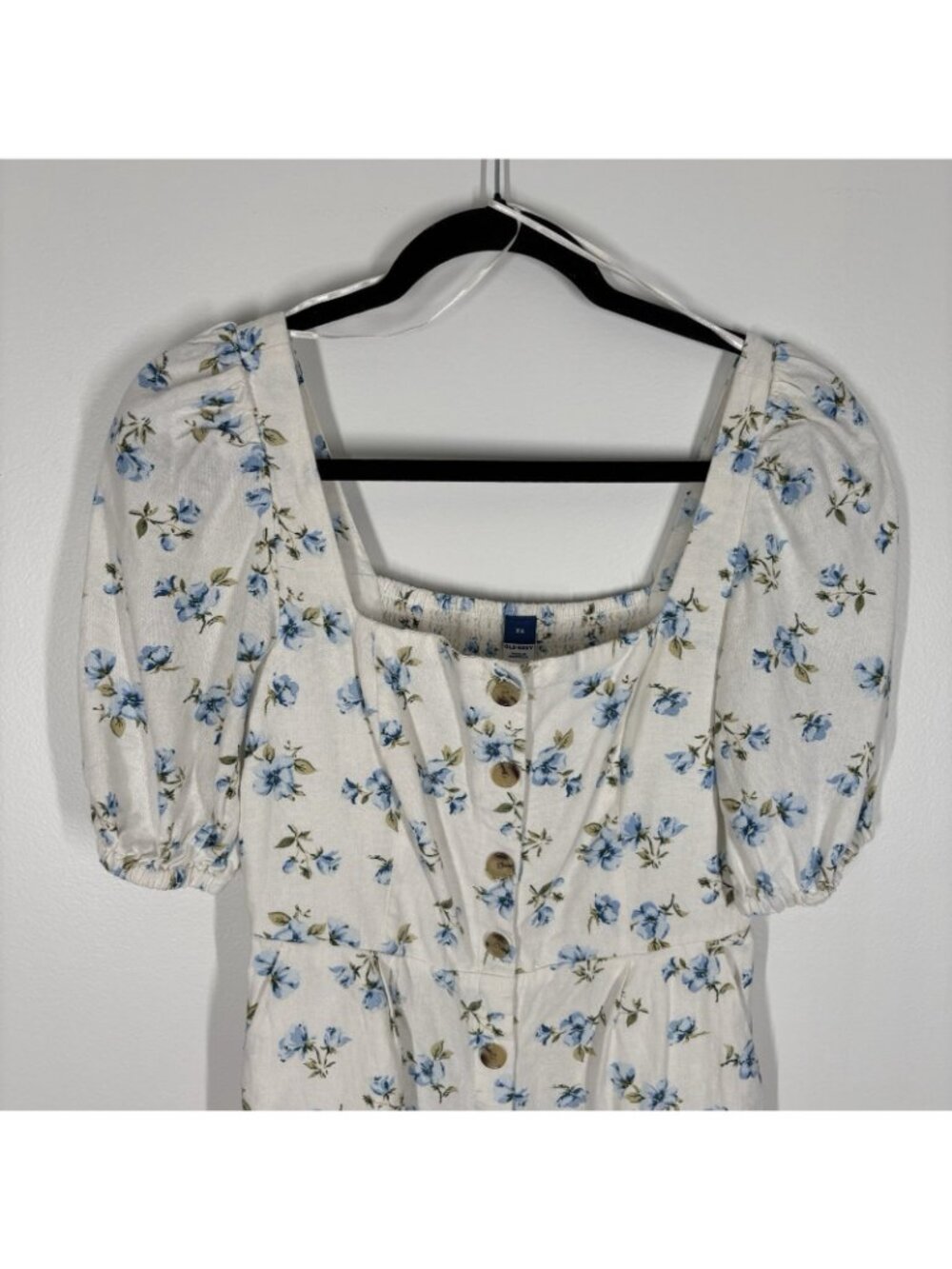 Old Navy Women XS Ivory Floral Boho Puff Sleeve Linen Blend Mini Dress NWT - Picture 5 of 12
